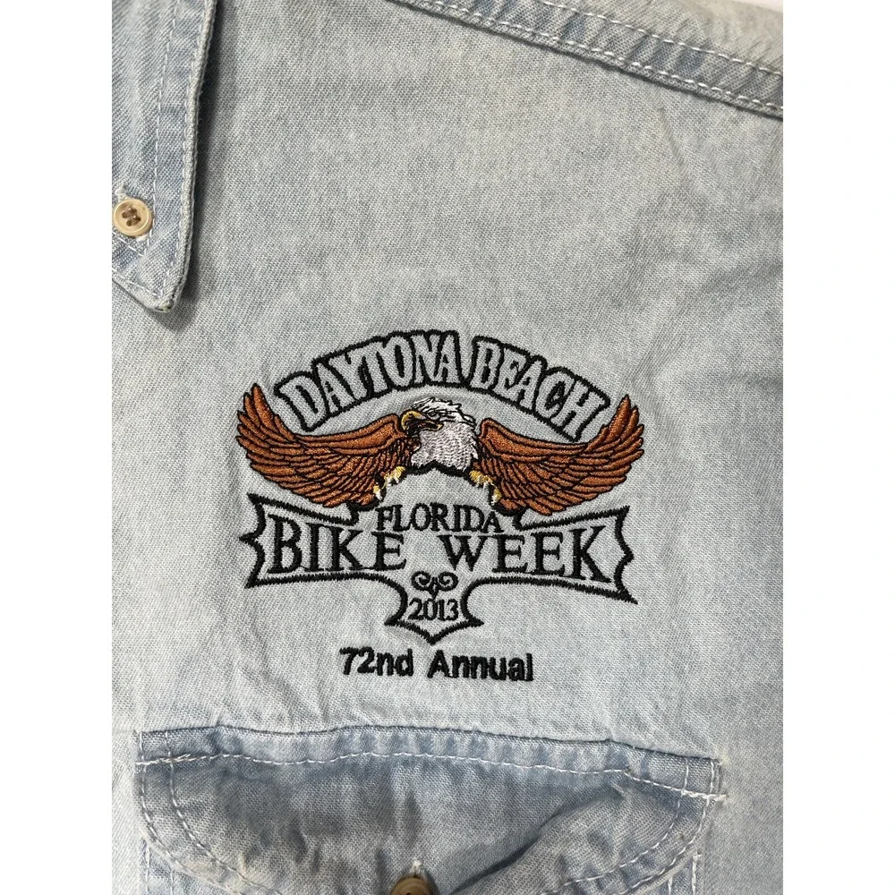 Bikerwear USA Vest Mens 2XL Blue Daytona Beach Bike Week 2013 Denim Sleeveless